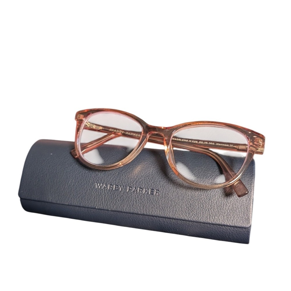 Warby Parker Madeleine Eyeglasses Rose Water Pink Cat Eye Frames 50-19-140 Case